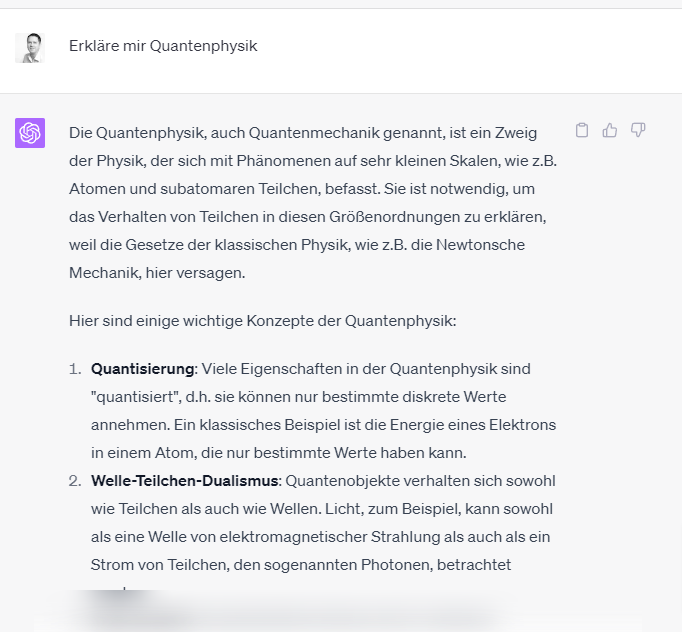 Das Bild zeigt eine typische "Anfänger" Kommunikation mit ChatGPT